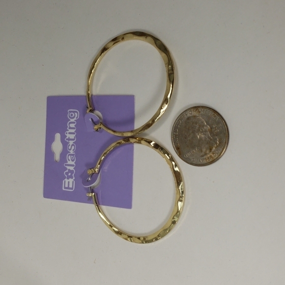 Hammered Gold Hoop Earrings, 1.75-inch - Statement Women's Fashion Jewelry - Picture 8 of 8